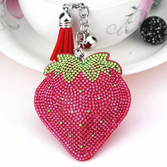 Accessories - Red Rhinestone Strawberry & Tassel on a Keychain